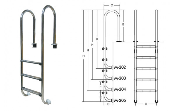 Лестница для бассейнов серии M M203 ПТК Спорт 021-0540 600_380
