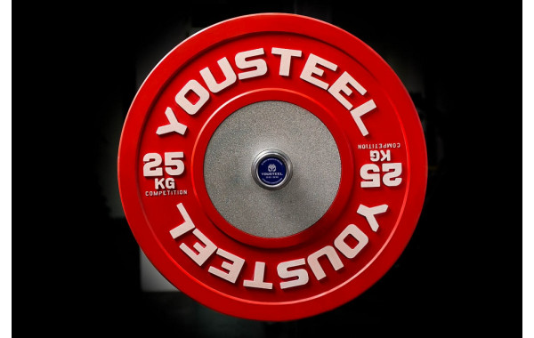 Диск 25кг каучуковый соревновательный YouSteel красный 600_380