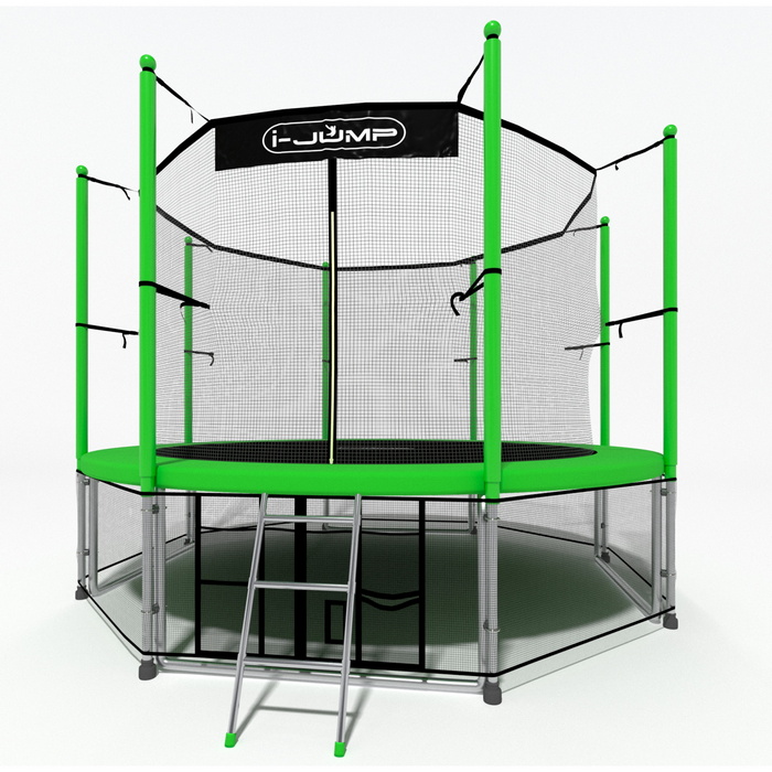 Батут i-Jump Classic 10FT 306 см с нижней сетью и лестницей зеленый 700_700