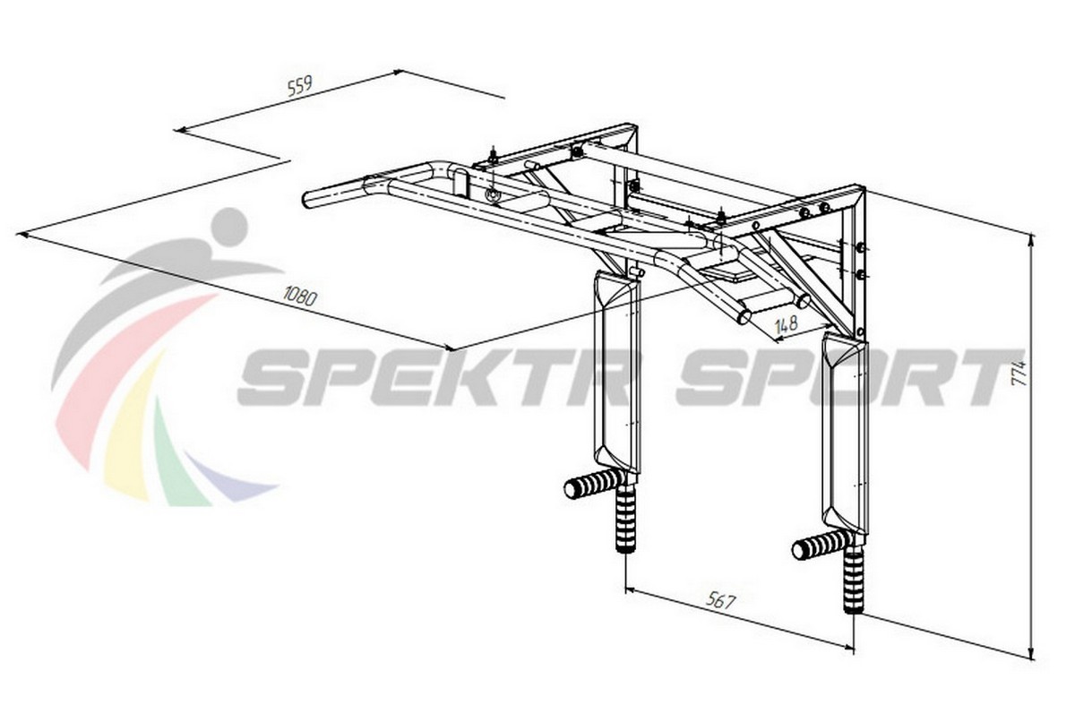 Турник-брусья-пресс разборный с доп. хватами Spektr Sport Прометей, белый 1200_797