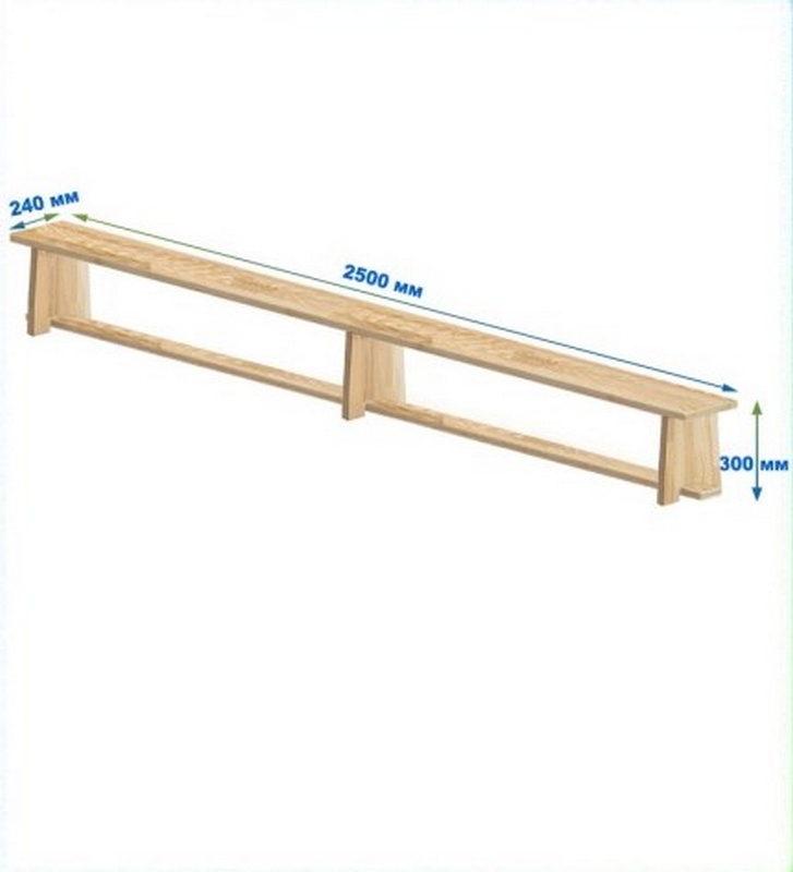 Скамейка гимнастическая 2500мм (щит.сосна) ножки дерево Dinamika 727_800