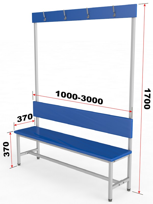 Скамейка для раздевалки с вешалкой, односторонняя, мягкая, 100см Glav 10.5000-1000 600_800