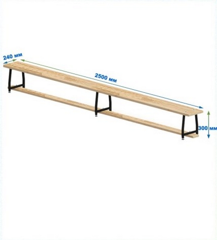 Скамейка гимнастическая 2500мм (щит.сосна) ножки метал с РО Dinamika 724_800